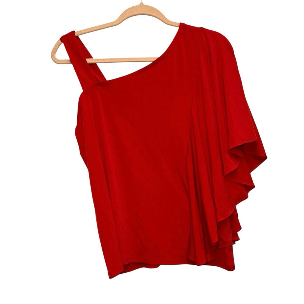 NWT Chico's One Shoulder Red Ruffle Blouse Size 1 Cocktail‎ Top